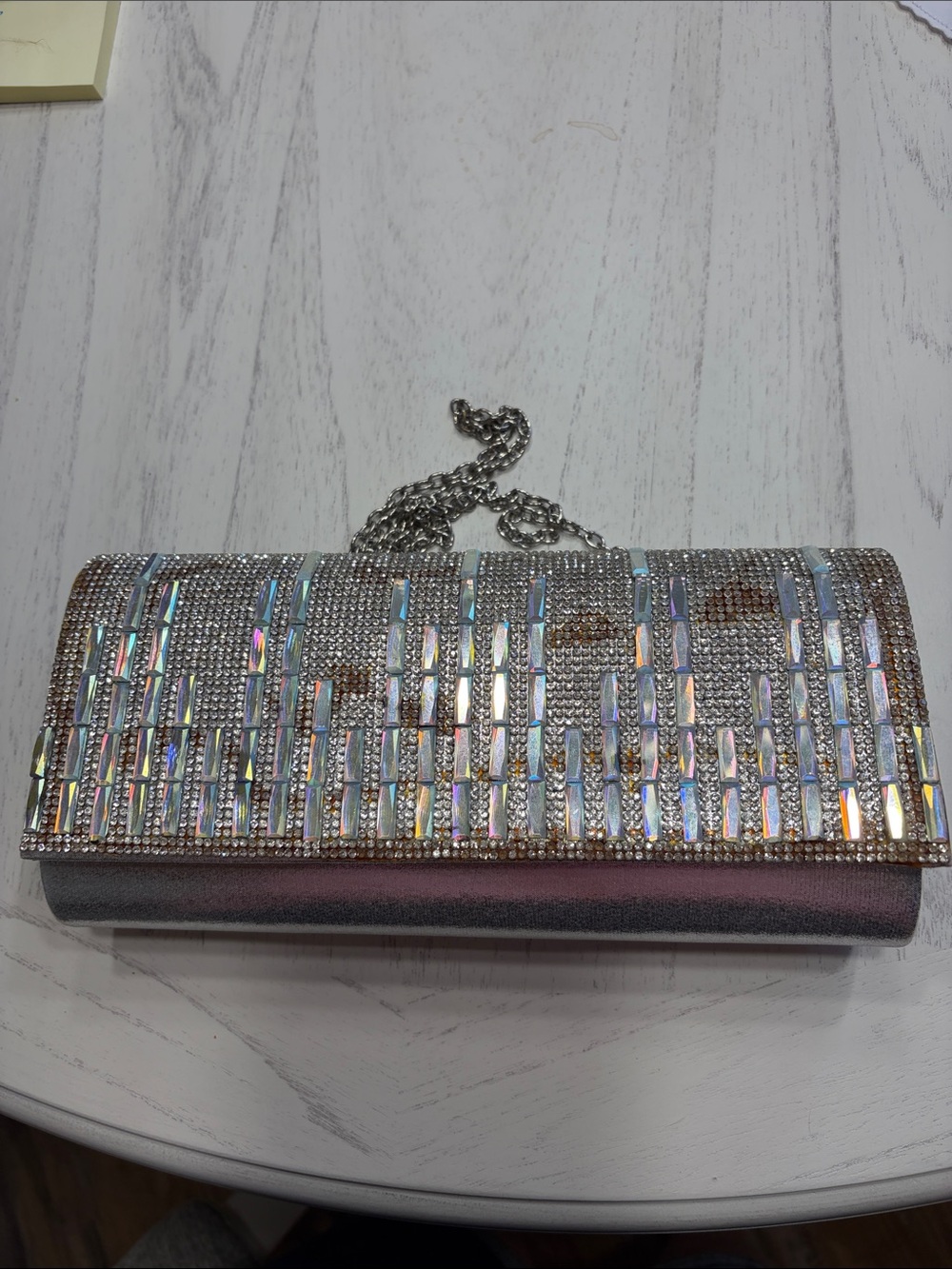 Kate Landry Iridescent Crystal-Embellished Silver Evening Clutch - Picture 1 of 4